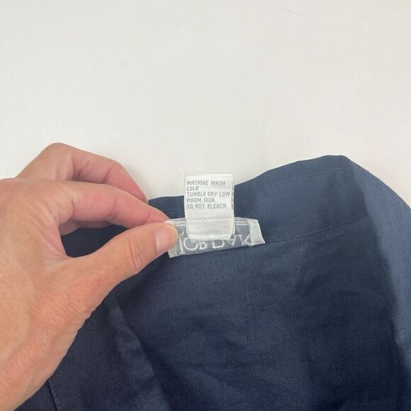 Jordan Woman vintage size 2X Navy 100% Linen Button up top Beach Minimalist - Picture 9 of 9